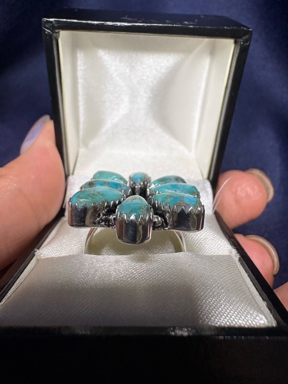 Turquoise Teardrop Cluster Ring - Silver Setting - Picture 7 of 9